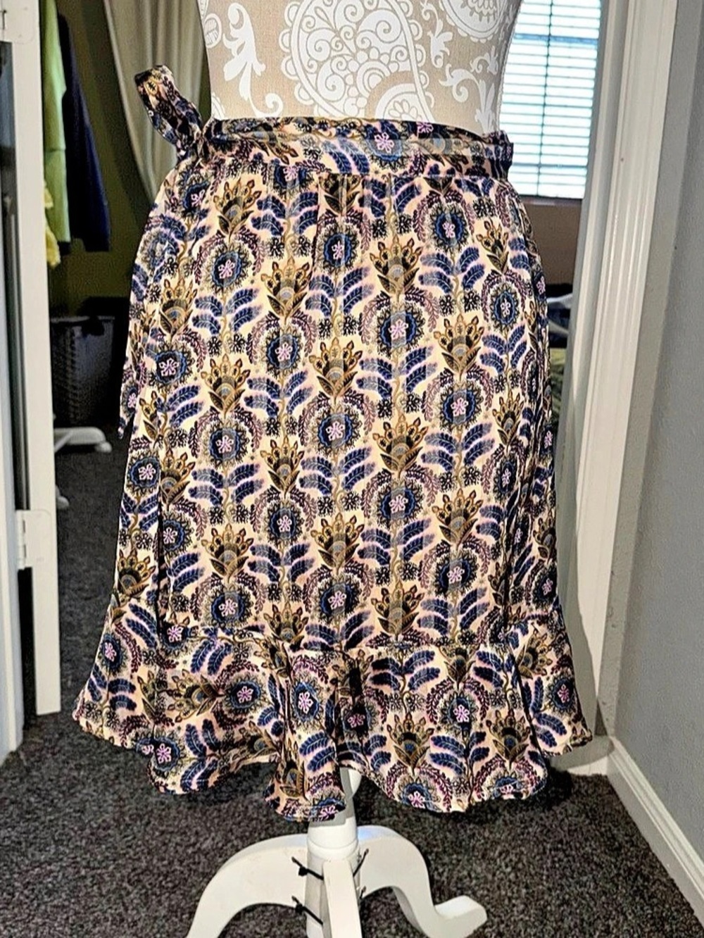 Floral Wrap Midi Skirt in Pink & Blue Like New